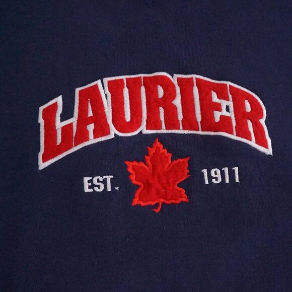 VTG '90S Russell Athletic Navy Red Laurier University Cotton Crewneck Sweater M - Picture 6 of 10